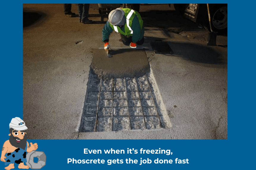 Phoscrete, concrete repair, cold weather concrete repair